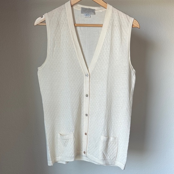 Barneys New York Sweaters - Barneys New York Cashmere Silk Merino Knit Vest Cream Textured Made in Italy